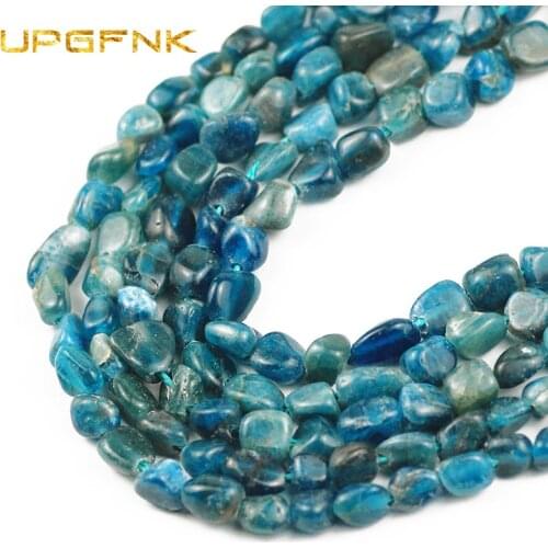 UPGFNK Natural Irregular Blue Apatite Stone beads Loose Spacer Beads For Jewelry Making DIY Bracelet Pendant Necklace 15"Strand