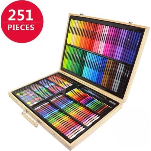 251 Piecs Art Tools Painting Set for Kids Children Drawing Water Color Pen Crayons Oil pastels for Kids with Wooden Case