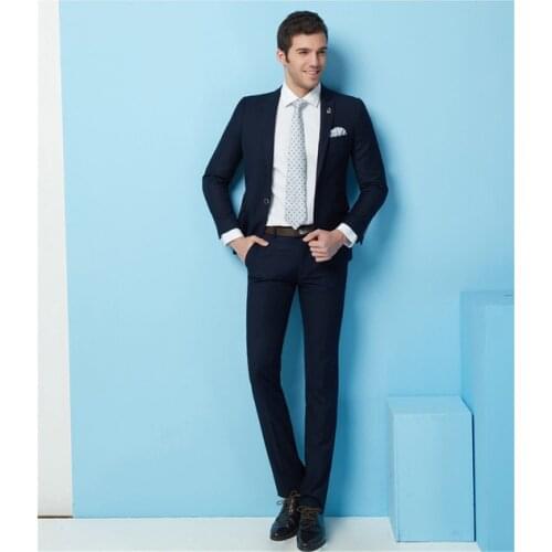 Custom Made Navy Blue Wedding Men Suit Tailor Made Tuxedo Groom Suits Prom Blazer Terno Masculino (Jacket+Pant+Vest+Tie)