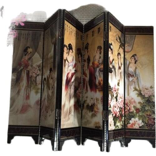 Antique folding six screen Huaqing bath imperial concubine picture Chinese style lacquer painting handicraft Ornament