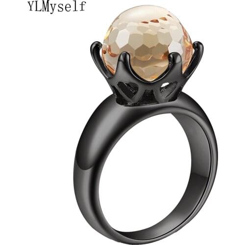 Gun Black Plated Rings Pave Big Brown Stone Cool Jewelry Fast Shipping Large Stock Drop Shipping Jewellery