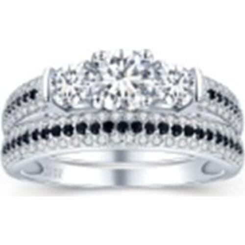 BLACK AWN Genuine 100% Sterling 925 Silver Jewelry Square Engagement Rings for Women Black&White Stone Bague Bijoux C437