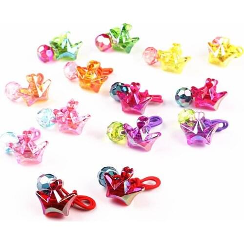 Korea Handmade Cartoon Shiny Acrylic Crown Kids Children Girl Elastic Hair Bands Head wear Accessories-GMKEHRB013C5