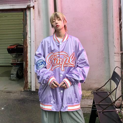 2021 Cool Loose Pink Jacket Fashion Hip Hop Harajuku Baseball Hoodies Mens Funny Outwear High Street Tops Streetwear Hoody