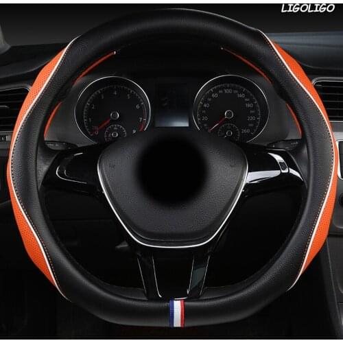 LIGOLIGO Leather Car Steering Wheel Cover For Mitsubishi ASX Outlander Lancer Pajero L200 Mirage Triton Attrage