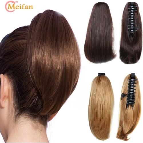MEIFAN Claw on Ponytail Clip in Hair Extensions Straight Pony Tail Hairpiece High Temperature Fiber Synthetic Short Hairstyles