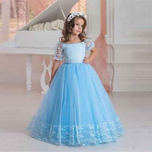 Fashion Flower Girl Dresses Birthday Half sleeve Banquet Lace Stitching Dress Elegant Girl Birthday Party Holy Communion Dress