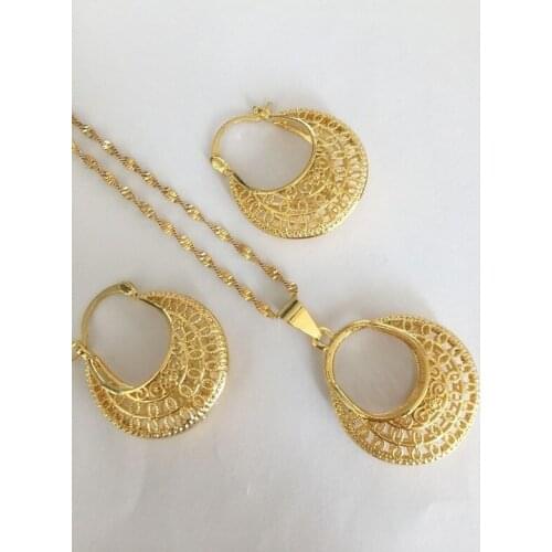 Ethiopian set Jewelry bag Pendant Necklace Earring Gold Color African Bridal Wedding Jewellery Arab mother girlsgift DIY charms