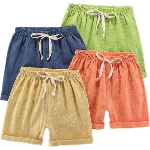 New Children Short Pants Boys Girls Summer Thin Cotton Linen Solid Color Breathable Beach Sweatpants Kids 2-7 Years Clothes
