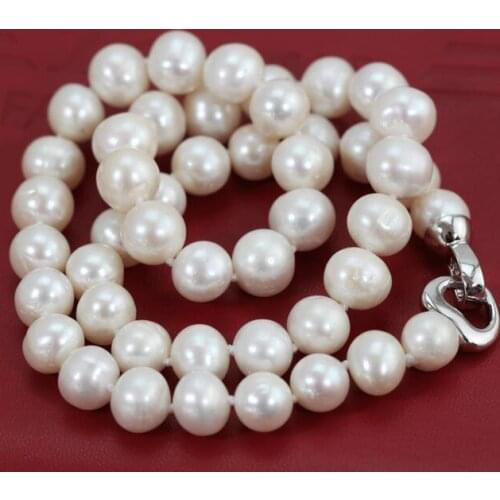 18" 9-10mm Fashion Cultured Freshater Real Pearls Necklace Round White