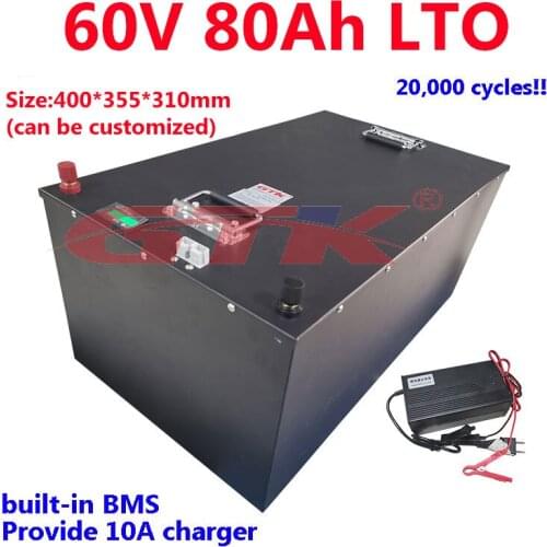 Rechargeable 60V 80Ah Lithium Titanate Battery Pack 20000 times deep cycle 2.4v LTO cells for quadricycle Forklift +10A Charger