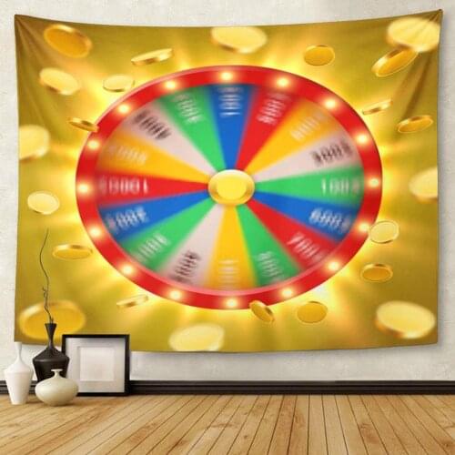 Realistic 3D Spinning Fortune Wheel Flying Golden Coins Lucky Tapestry Wall Hanging for Living Room Bedroom Dorm 50x60 inches