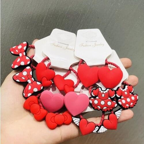 2Pcs Cute Bow Heart shape Hair Accessories Children Rubber Bands Scrunchies Elastic Hair Bands Girls Headwear Decorations Ties
