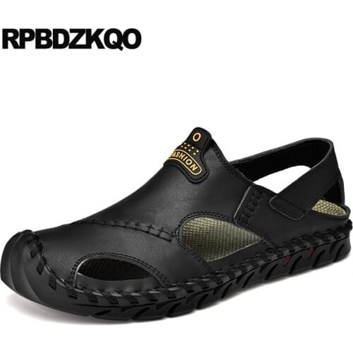 Large size casual shoes men sandals leather summer flat outdoor 46 beach brown designer waterproof black 2019 plus fashion water