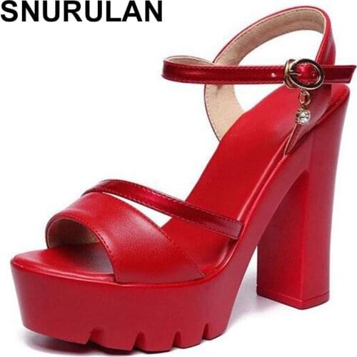 SNURULAN 2021 summer new leather super high heel thick heel sandals womens heel fashion show plus size sandals