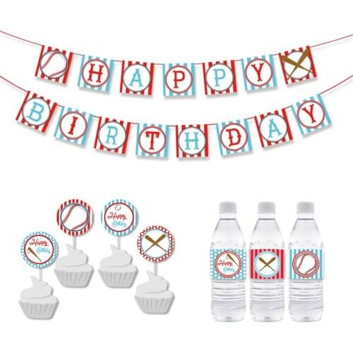Sport Baseball Birthday Party Banner Boy Birthday Party Decorations Kids Baseball Cupcake Topper Party Decorations Supplies