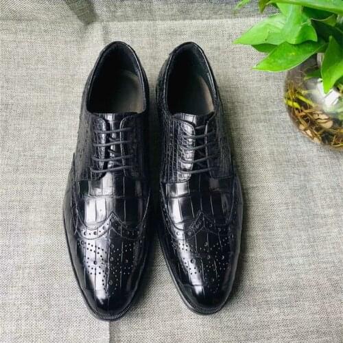 Genuine Crocodile Skin Men Dress Shoes Business Formal Male Office Shoes Authentic Alligator Leather Brock Elegant Wedding Shoes