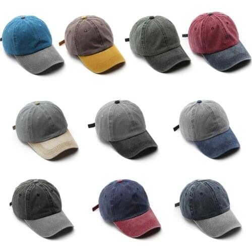 Men Women Vintage Washed Distressed Cotton Baseball Cap Contrast Color Patchwork Sports Adjustable Trucker Dad Hat