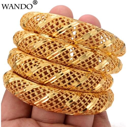 Wando 4 Pieces/Lot Gold Color Dubai Bangles for Women Ethiopian Bracelets Middle East Wedding Jewelry African Christmas Gifts
