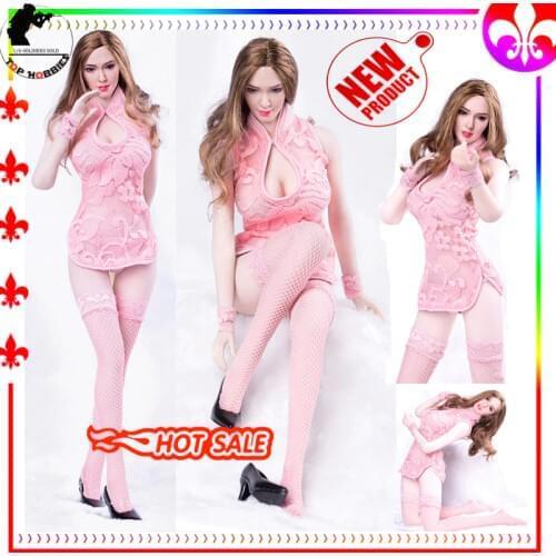 1:6 Female Action Figure Accessories Pink Cheongsam Dress Lingerie Set Underwear socks Cheongsam Miniskirt f 12"JIAOU DOLL Body