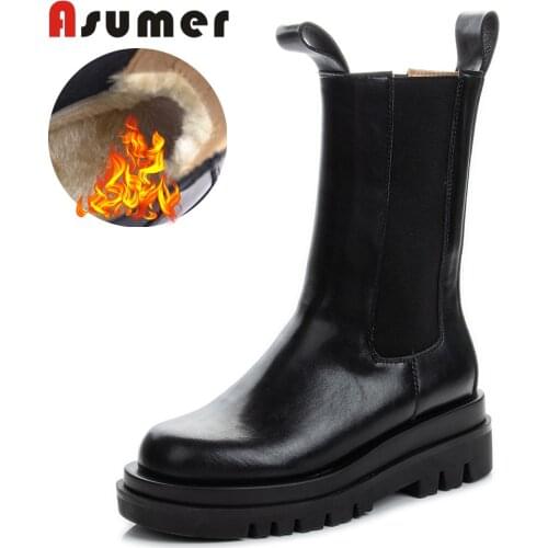 ASUMER 2021 New Full genuine leather boots women slip on Chelsea boots platform shoes fashion autumn ankle boots for women shoes