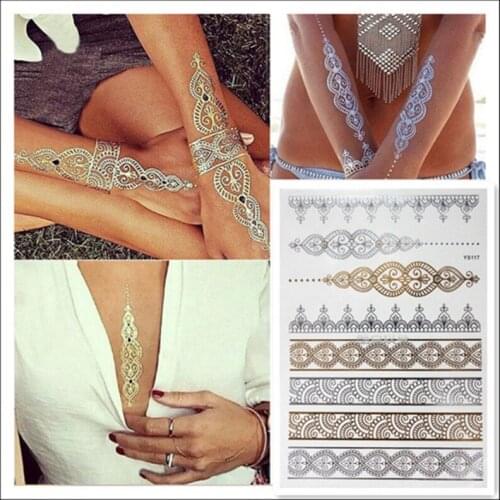 1PC Fashion Flash Temporary Tattoo for Body Women Gold Sexy Tattoo stickers Temporary Tattoo Sticker Small Taty