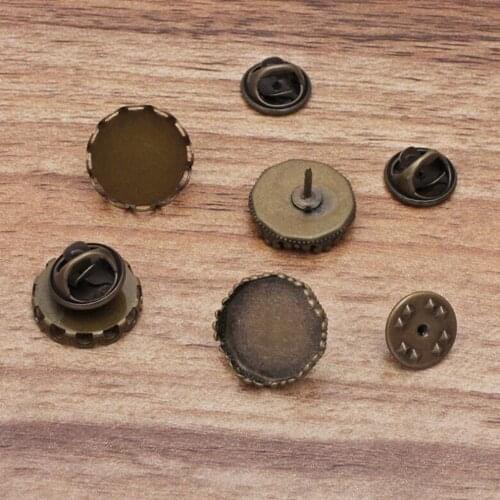 100sets lace crown bezel collar pins blank Badge Holder Butterfly Clasp Pin Back Brooch Clutch Care Cap Nail Tie Back Stoppers