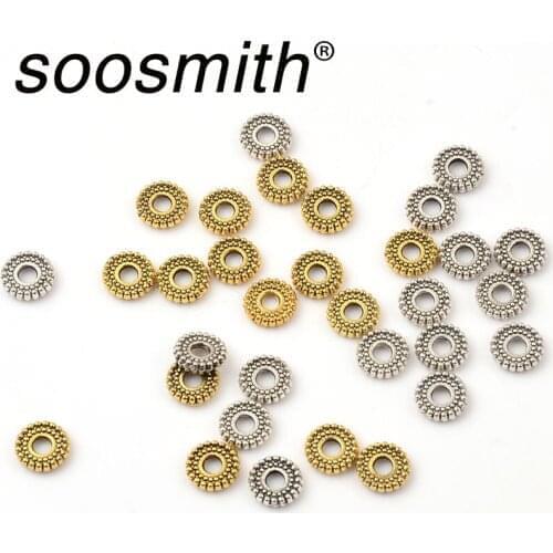 100 pcs 2x8mm Gold, silver metal alloy gear spacer beads For Jewelry Making Loose Charms Spacers Beads Diy Jewelry