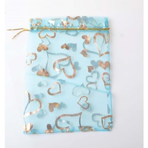 100pcs/lot 13x18cm Hearts Organza Bags Christmas Wedding Candy Bags Nice Gift Pouches Jewelry Packaging Display 8 Colors