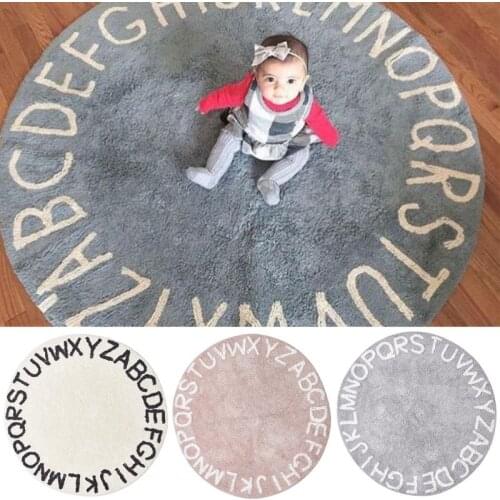 120cm Letter Round Area Rug Carpets Kids Baby Play Games Mat Antiskid Living Room Bedroom Decor