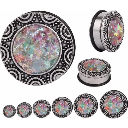 2PCS Steel Ear Plugs Tunnels Gauges Fake Opal Stone Piercing Earring Expanders Body Jewelry with O-ring