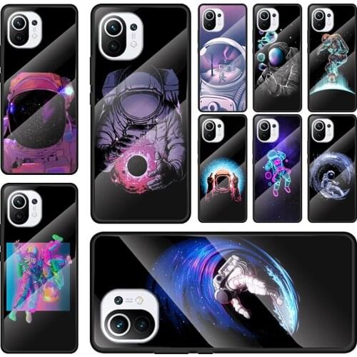 Tempered Glass Cover Cartoon Astronaut Art For Xiaomi Mi 9T CC9 CC9E Note 10 10T 11 11i Pro Lite Ultra Phone Case Shell