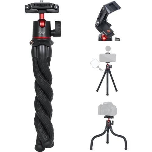 Andoer MT40 Flexible Octopus Tripod Stand 360 Rotatabble with 2-in-1 Platform Cold Shoe Mount for Smartphone Camera Selfie Vlog
