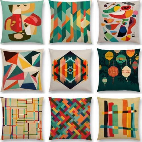 Hot Sale Flowers Rainbow Color Blocks Field Weave Map Colorful Geometric Abstract Pattern Kaleidoscope Cushion Sofa Throw Pillow