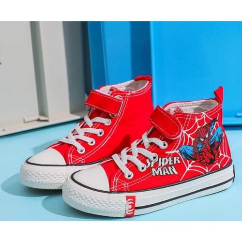 Boys New Cartoon Spiderman Hight-top Canvas Shoes Kids Anti-slip Korean-style Casual Sneakers