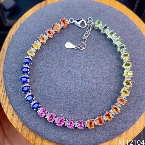 KJJEAXCMY fine jewelry 925 sterling silver inlaid natural color sapphire women noble fashion OL style hand bracelet support dete