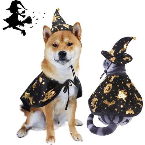 Pet Costumes Cat Cosplay Witch Hat Cloak Pet Cosplay Costumes Funny Holiday Clothes for Black Halloween Night Party Easter Gift