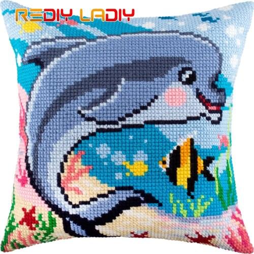 Cross Stitch Cushion Field of Roses Pillow Case Pre-Printed Canvas Acrylic Chunky Yarn Needlepoint Cross-stitch Arts & Crafts