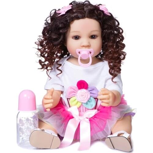 NPK Bebe Reborn Dolls 55cm Baby Toddler Dolls Newborn Doll With Curly Hair Silicone Soft Full Body Christmas Gift Girls