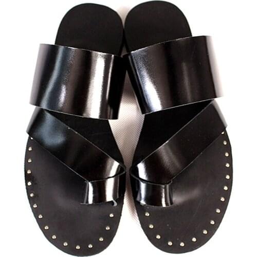 Summer flip-flop slippers Mens genuine cow leather top outdoor slippers Toe slippers Pantofole maschili