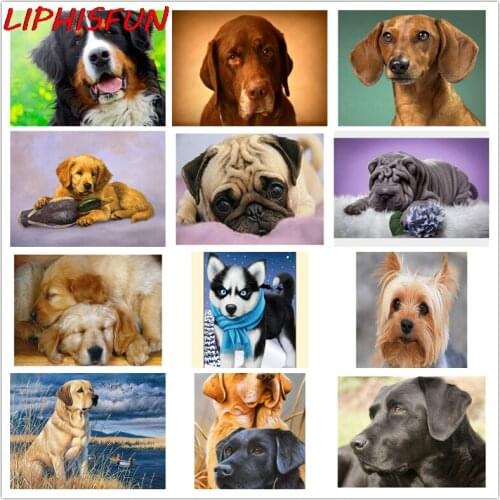LIPHISFUN Full Drill Diamond Painting Animal Dog Pug Rhinestone Handmade Embroidery Husky Cross Stitch Square/round Home Decor