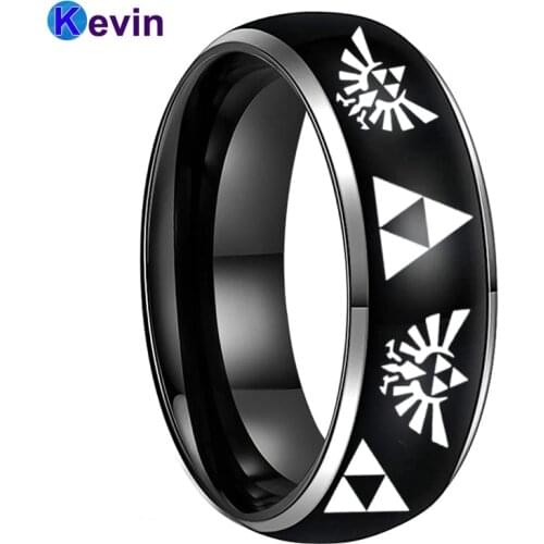 Black Men Ring Tungsten Fashion Ring 8MM With Legend of Zelda Engraved Comfort Fit