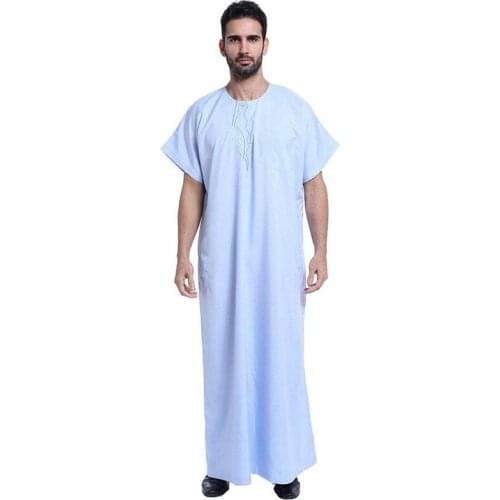 Muslim Islamic Clothing for men Arabia Embroidery abaya plus size dubai Mens Kaftan Short sleeves Jubba baju muslim pria