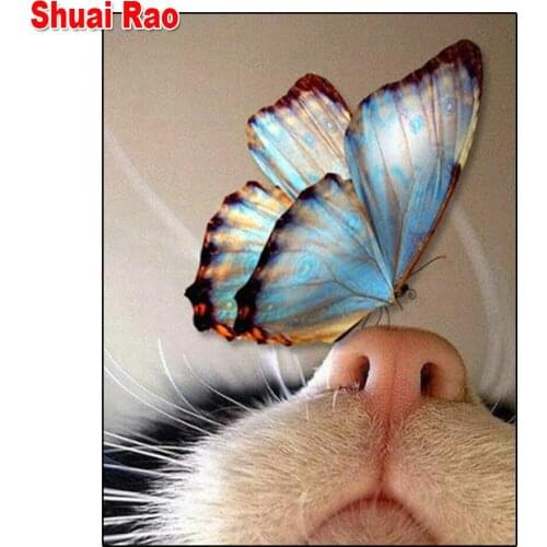 Art DIY 5D Diamond Mosaic Butterfly Cats Handmade Diamond Painting Cross Stitch Kits Diamant Embroidery Patterns Rhinestones C08