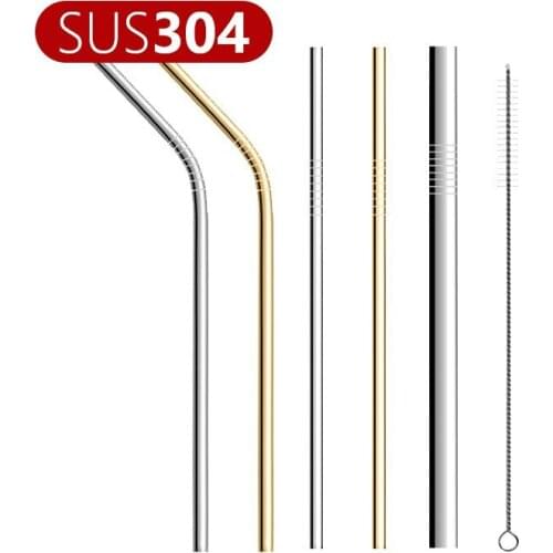 304 Stainless Steel Straw 6 Piece Set With Cleaning Brush Reusable Cocktail Milk Tea Drink Straws Bar Colored Metal Accessories