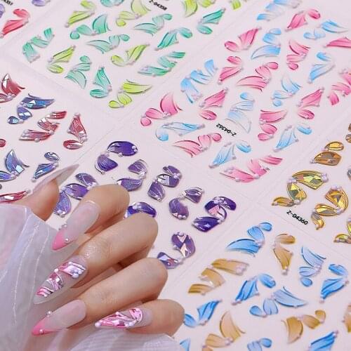 1pcs Colorful Ribbon Nail Stickers 5D Embossed Transfer Decal Wraps DIY Tips Nail Art Decorations Embossed Manicure Slider