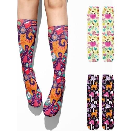 Lovely Girls Cartoon Animals Flower Socks Compression Harajuku Long Pink Socks Funny Thigh High Womens Cotton Cute Cat Cock Sock