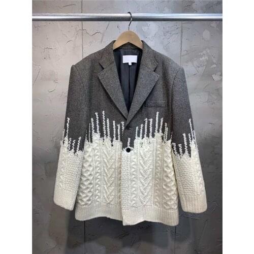 Loose with New trill heavy suit splicing knitting coat straight spring coat female can customized big size