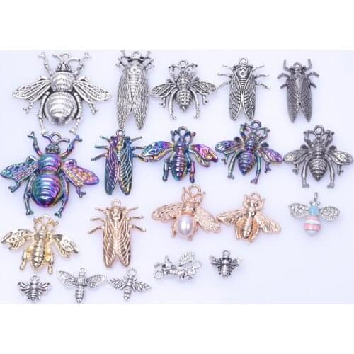 Different Color Insect Charm Pendant Bee Cricket Animal Charms For Jewelry Making DIY Necklace Earring Rainbow Gold Silver Color