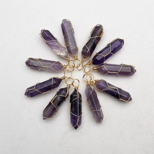 Fashion Natural stone amethysts pendulum Winding necklace pendant for jewelry making charm accessories wholesale free shipping